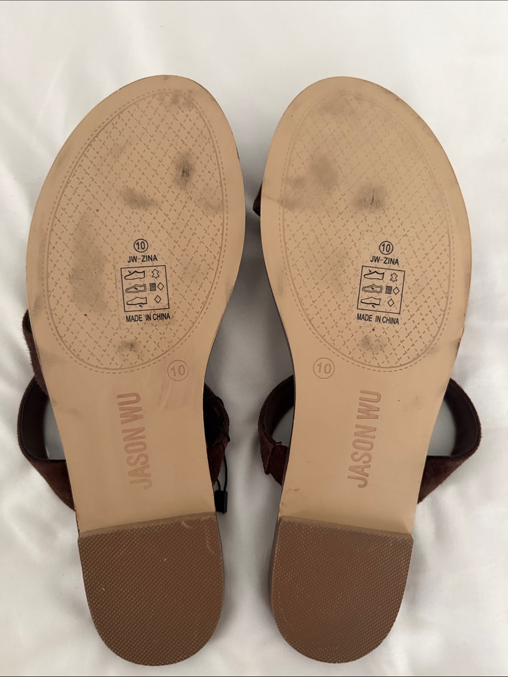 Jason Wu Brown Genuine Leather Suede Gold Toe Ring Flat Sandals Size 10 NWT - Picture 4 of 8